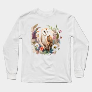 Barn Owl Floral Long Sleeve T-Shirt